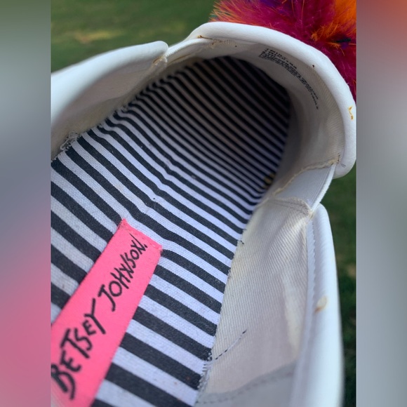 Betsey Johnson Feather Pom-Pom Leather Sneakers - Picture 10 of 16